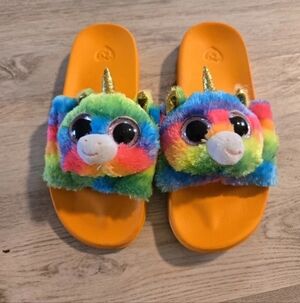 Ty GEMMA Unicorn Fashion Pool Slides Kids Children's Sz (1-3) Orange